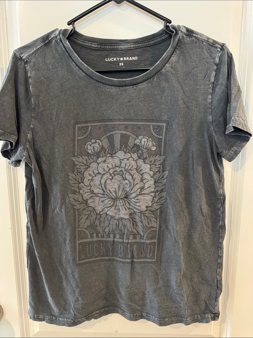 Lucky Brand Washed Charcoal Floral Graphic Crew Tee